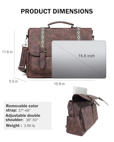 Messenger Bag for Women, 17L Leather Satchel Backpack Purse | Large Laptop Briefcase Multi Pocket Shoulder Bags, Spacious Compartments for Office, Travel, Work, Business, Daily Gift - color: Coffee Brown Retro Style