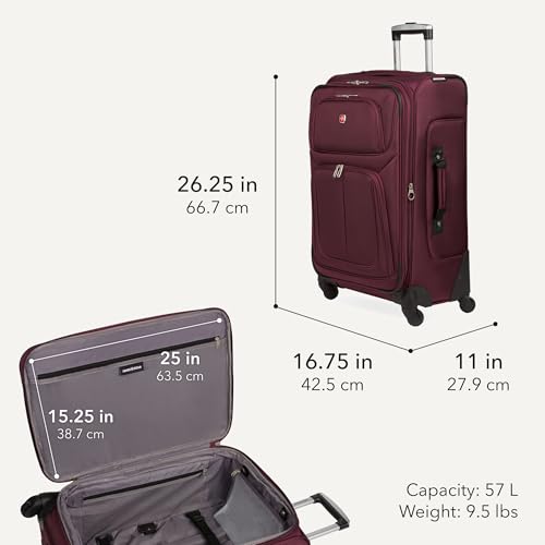 SWISSGEAR Sion Softside Expandable Spinner Luggage Durable Lightweight Travel Suitcase, Merlot, Checked-Medium - color: Merlot, size: Checked-Medium