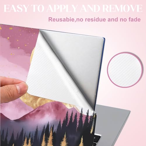 SSUPERDANT Laptop Skin Sticker Mountain Moon Laptop Decals Personalized Universal Notebook Computer Wrap Vinyl Skin Stickers Cover Art Decal Removable 12-15.6 Inch Waterproof Gifts Pink Gold - color: Pink+Gold