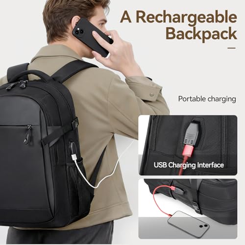 Travel Laptop Backpack, Waterproof 15.6 Inch Computer Work Lightweight Packback Bag for Men Women College Gift, Black (Black)