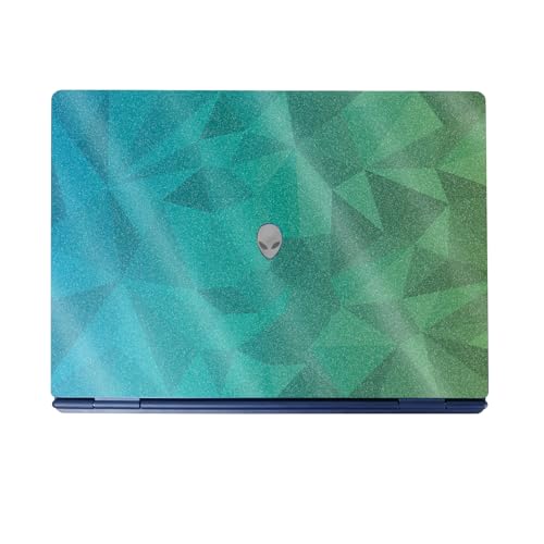 Glossy Glitter Laptop Skin Compatible with Alienware 16/16X Aurora (2025) - Blue Green Polygon - Premium 3M Vinyl Protective Wrap Decal Cover - Easy to Apply | Crafted in The USA by MightySkins - color: Blue Green Polygon, size: 16/16X Aurora (2025) Full