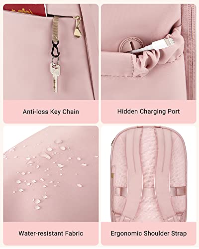 Travel Laptop Backpack for Women, 17.3 inches, Pink | Laptop Backpack, USB Charging Hole, Water Resistant, Large Capacity, College Bookbag - color: Pink, size: 17.3 Inch without Wheels