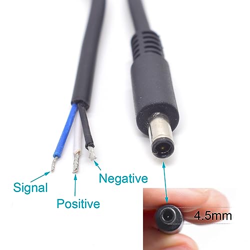 2Pack 1FT 4.5x3.0mm DC Bare Cord Power Pigtail Cable for Dell Laptop Repair | 4.5x3.0mm Small Pin Male, 3 Wire Open End Cable,0.3M Powe Adapter Cord for Dell Latitude XPS Inspiron Power Supply DIY Cable - size: 4.5x3.0mm Male