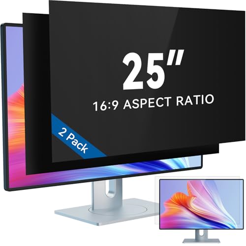 IPROKKO [2-Pack] 25 Inch Computer Privacy Screen Filter for 16:9 Widescreen Monitor, Removable 25in Anti Blue Light Glare Privacy Shield, Anti Spy Security Protector for Hp Dell Asus Acer Samsung - color: Black Monitor Screen, size: 2pcs-25inch 16:9