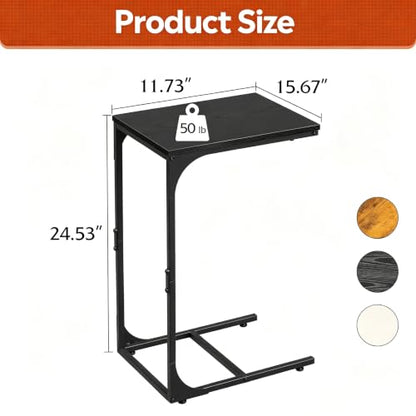 WLIVE C Shaped End Table, Small Couch Side Tables with Metal Frame, Sofa Table TV Tray for Living Room, Bedroom, Relief Black - color: Relief Black