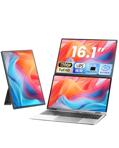 Cevaton Laptop Screen Extender, 16.1" FHD 1200P Portable Monitor for Laptop with Magnetic Detachable Stand, 360° Rotatable Borderless Screen, Plug & Play, Compatible with Windows Mac - size: 16" Screen
