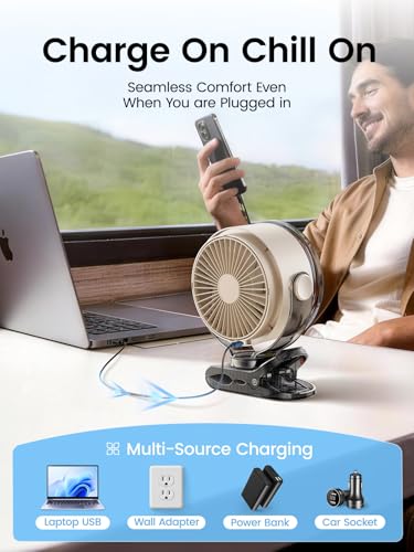 Clip on Fan, Rechargeable USB Fan with Sturdy Clamp, LED Display, 100 Speeds, 3000mAh Battery, 360° Rotation, 5.5 Inch Portable Fan for Stroller Bed Camping Treadmill Car White - color: White