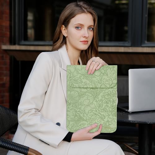 MOSISO Laptop Case 13 inch, 13 inch Laptop Sleeve with Small Bag | Compatible with MacBook Neo 13 A18 Pro A3404/Air 13/Pro 13/Pro 14 M5 M4 M3 M2 M1,Embossed Hibiscus PU Leather Case,Sage Green - color: Sage Green, size: 13 inch