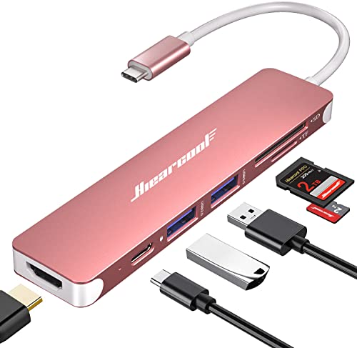 Hiearcool USB C Hub, 7-in-1 USB C Dongle for MacBook, HDMI, PD, Rose Gold - color: Pink