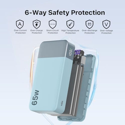 NOBIS Portable Charger, 20000mAh 65W Power Bank with 4 Output Ports, PD QC Fast Charging Travel Essential External Battery Pack for Laptop, MacBook, Phone, Pad (Blue) - color: Blue