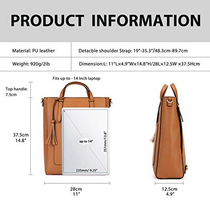 ECOSUSI Tote Bag Convertible Backpack for Women Vegan Leather Handbag Multifuction Shoulder Bag - color: Brown
