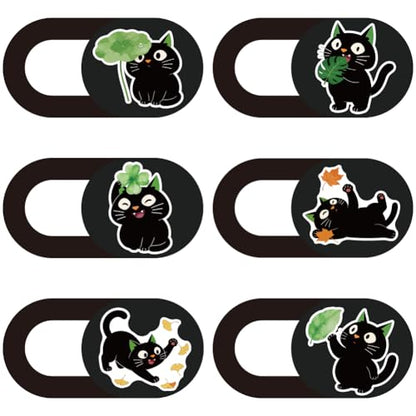 6Pcs 6 Styles Cat Camera Cover Slide Cute Laptop Accessories 0.04 Inch Ultra Thin Phone Computer Laptop Webcam Cover Camera Privacy Blocker for Desktop Computer Notebook Mini PC Home Office - color: Black Cat