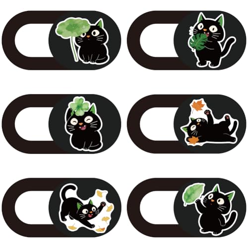 6Pcs 6 Styles Cat Camera Cover Slide Cute Laptop Accessories 0.04 Inch Ultra Thin Phone Computer Laptop Webcam Cover Camera Privacy Blocker for Desktop Computer Notebook Mini PC Home Office - color: Black Cat