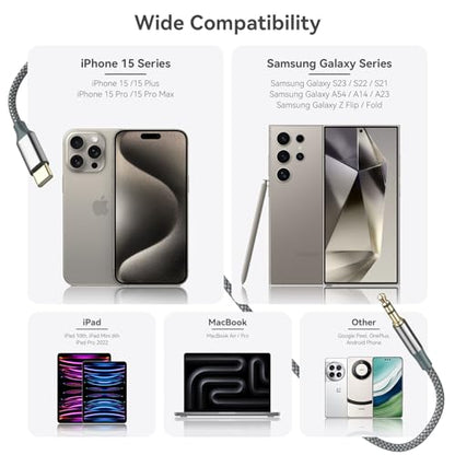 Henrety AUX to USB C Cable 6.5ft, USB C to 3.5mm Audio Aux Jack Cable for Car and Headphones - color: Grey, size: 6.5Ft