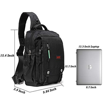 NICGID Sling Bags Chest Shoulder Backpacks, Laptop Backpack Crossbody Messenger Bag Travel Outdoor Men Women - color: Black-2483, size: 13.3 inch