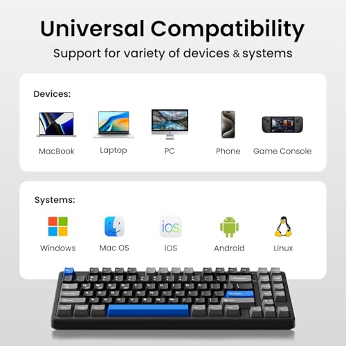 Kisnt KN85 Wireless Mechanical Keyboard, 75% Layout, Bluetooth/2.4GHz/USB-C, Custom RGB Backlit, Hot-Swappable Linear Switch, Creamy Sound for Gaming/Typing (Textured Black) - color: Textured Black