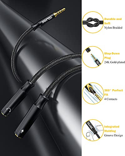 Headphone Mic Splitter, 3.3FT TRRS Headset Splitter with Separate Headphone and Mic Jack, 3.5mm Combo Audio Adapter for Dual-Plug Headset Compatible to Xbox One, Smartphone, Pc, PS4 - size: 3.2FT