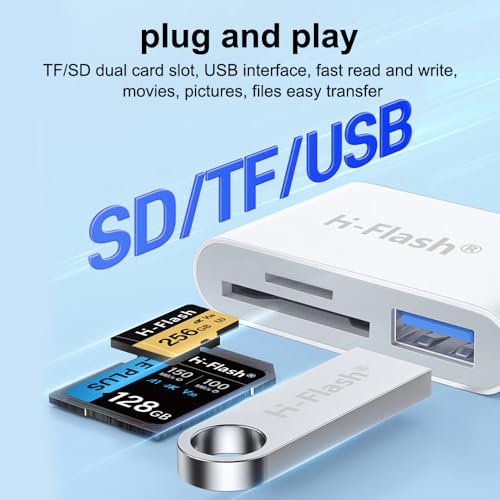 3-in-1 SD Card Reader for iPad iPhone Android, USB C Memory Card Adapter, Supports USB 3.0/2.0, SD/TF Card, Plug and Play, No App Needed