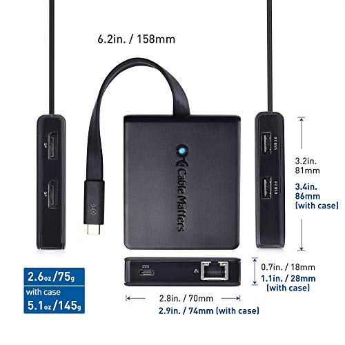 Cable Matters Dual 4K Monitor USB C Hub with DisplayPort 1.4, 100W PD | 2x 4K@60Hz DP, Windows Only, macOS Not Supported, Thunderbolt 4/3 and USB4 Compatible, for Surface Pro, XPS