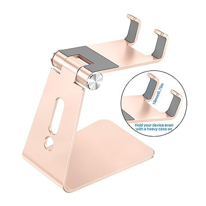 OMOTON Adjustable Cell Phone Stand, C2 Aluminum Desktop Phone Dock Holder Compatible with iPhone 15 14 13 Pro, SE, XR, 8 Plus 7 6, Samsung Galaxy, Google Pixel and More, Gold | Sturdy 3mm Aluminum, Charging Port, 270° Adjustable, Non-Slip Silicone Pads, W