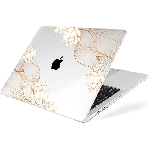 MecBevia Compatible with MacBook Pro 13 inch Case 2022 2021 2020 Release M2 M1 A2338 A2251 A2289, Plastic Hard Shell&Keyboard Cover&Screen Protector&Webcam Cover&Type-C Adapter, Gold Lace Flower - color: Gold Lace Flower