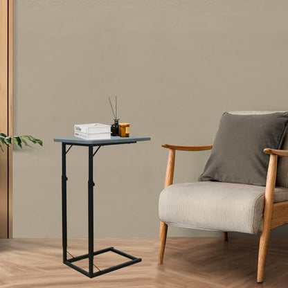 C-Shaped End Table for Couch, Adjustable Sofa Side Table with Sturdy Metal Frame, Small Space Rustic Gray TV Tray Table for Living Room, Bedroom, Bedside, Modern Functional Accent Furniture - color: Rustic Gray