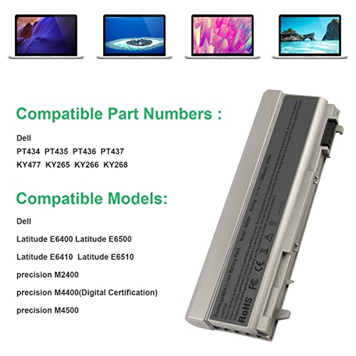 Fancy Buying 9 Cell Laptop Battery Replace for Dell Latitude E6400 E6410 E6500 E6510 MP490 4m529 pt434 ky265 312-0749 4N369 MP303 – High Performance - size: 7.28*3.12*0.94inch E6400