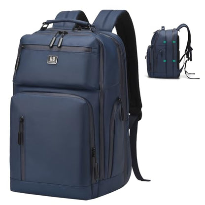 Expandable Business Backpack with 17" Laptop Compartment - Waterproof, Airline Approved, 33L-42L Capacity, for Work & Travel, Blue - color: Blue