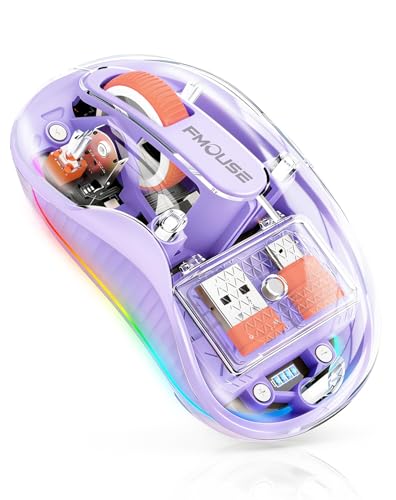 FMOUSE Transparent Wireless Mouse, Tri-Mode Bluetooth 5.1 & 2.4GHz, USB-A & USB-C Receiver, Silent Rechargeable RGB, 3 Devices for MacBook Laptop iPad PC, Aesthetic Lifestyle — Purple - color: Purple