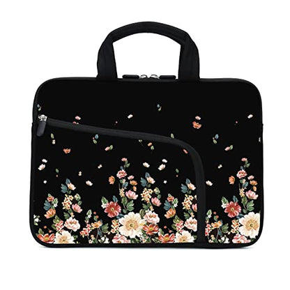 Laptop Sleeves 14 15 15.4 15.6 Chromebook Case Notebook Sleeve PC Messenger Bag Tablet Case Neoprene Handle Sleeve for Men Women, Two Pockets (Flowers) - color: Flowers