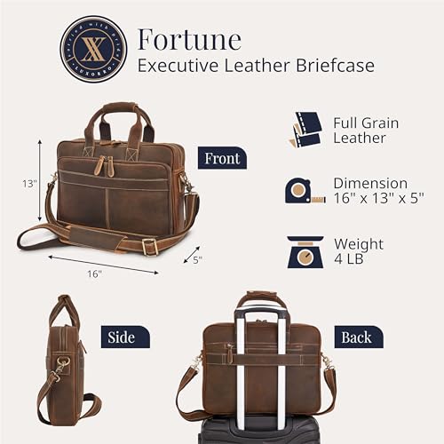 Full-Grain Leather Briefcase for Men - Laptop Bag with Leather Computer Compartment - color: Dark Brown, size: 17-inch