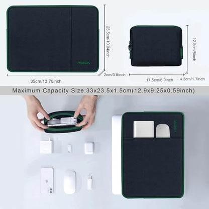 Hseok Laptop Case 13.3 14 inch Sleeve with Additional Case Compatible with MacBook Pro/Neo 14 inch M5/M4/M3/M2/M1 All Model of 13.3 Inch Mac Air/Pro, XPS 13 14 and More 13.3"-14" Notebooks,Bk-Green - color: Black-green