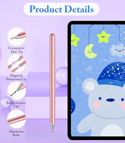 Stylus Pen for Touchscreen, Kenkor 2 in 1 Active iPad Pencil - Pink+ Silver | Active Stylus Pen for Nintendo Switch 2/ iPad/iPhone/Android/Samsung Galaxy/Huawei/Lenovo/Microsoft Surface, Touchscreens Pen - color: Pink+Silver