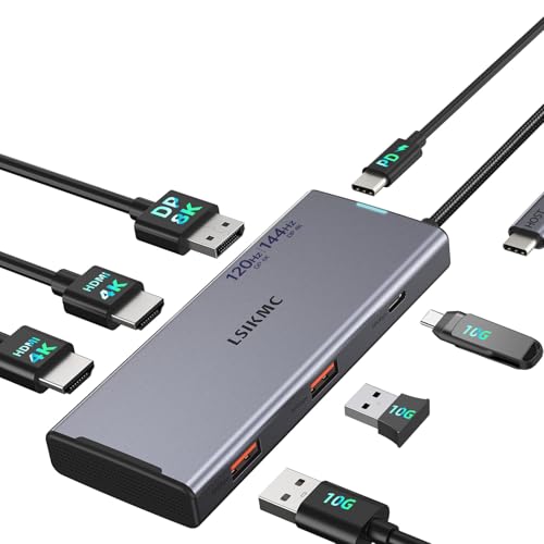 USB C Docking Station Dual Monitor 7 in 1 Laptop Docking Station Triple Monitors for DELL HP Lenovo,USBC Hub Multiport Adapter Dongle with 2HDMI 4K+8k DisplayPort+2*USB-A+1USB-C+USB-C Charging 100w - color: Grey 2 HDMI + 1 DisplayPort+USB