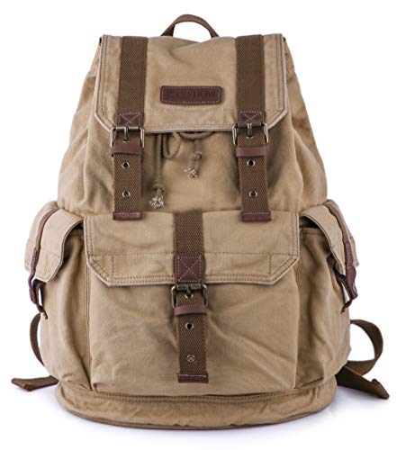 GOOTIUM 21101KA Specially High Density Thick Canvas Backpack Rucksack,Khaki - color: Khaki, size: Large