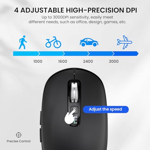 Wireless Bluetooth Mouse,USB+BT×2,Multi Device Ergo Full Size Mouses-big Hand,Metal 4-Way Super Scrolling,± 3000 DPI,10 Buttons,Plug&Play,Quiet,w/ 2 Batteries,Mice for Laptop,Computer,Tablet,Mac,iPad - color: Black-Bigger