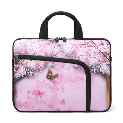 15 15.4 15.6 inch Laptop Handle Bag Computer Protect Notebook Sleeve Neoprene Cover Soft Carrying Case with Extra Pockets - color: Beautiful Plum Bossom