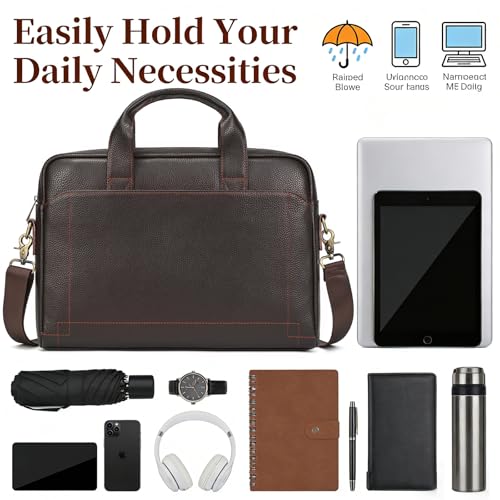 Leather Laptop Bag for Men Briefcase Fits 15.6 Inch Notebook Portable Shoulder Messenger Crossbody Bag for Travel Office - color: 15coffee