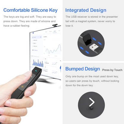 Norwii Wireless Presentation Clicker, PowerPoint Clicker with Laser Pointer | Presentation Remote for PowerPoint Presentations, Plug & Play USB Slide Advancer, Compatible with Mac/Windows/Linux/Android - color: Black