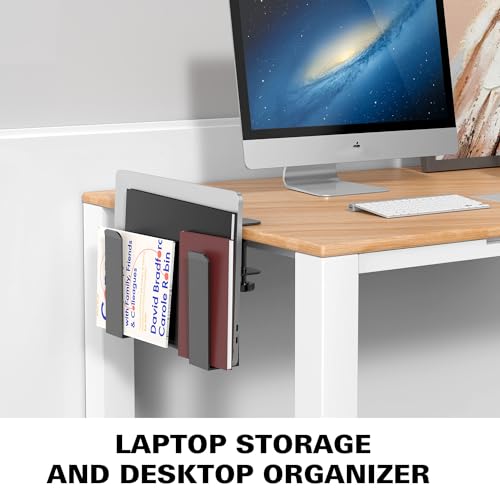 Adjustable Side Laptop Mount, No Drill Desk Storage Organizer, Metal Hanging Notebooks Holder, Punch-Free Clamp for MacBook Pro, Documents With Anti-Scratch Silicone
