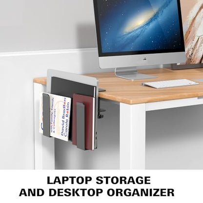 Adjustable Side Laptop Mount, No Drill Desk Storage Organizer, Metal Hanging Notebooks Holder, Punch-Free Clamp for MacBook Pro, Documents With Anti-Scratch Silicone