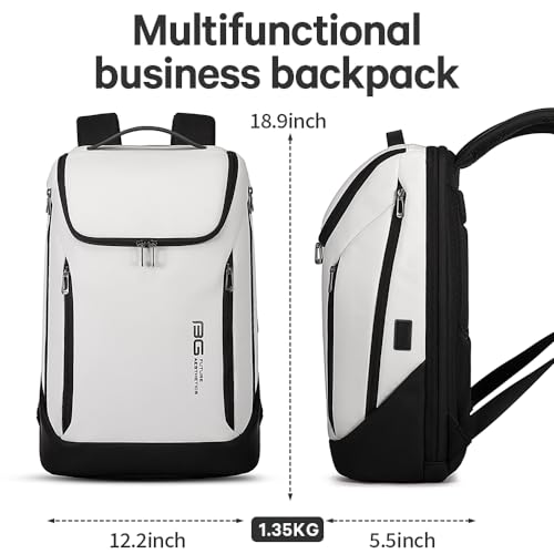 BANGE Business Smart Backpack Waterproof fit 15.6 Inch Laptop Backpack with USB Charging Port,Travel Durable Backpack - color: White