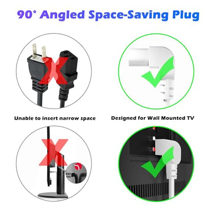 Adoreen 15 Ft Computer TV Replacement Power Cord White, 90 Degree Angled L-Shaped 18AWG 3-Prong AC Universal Power Supply Cable NEMA 5-15P to IEC 320 C13 for Printer, PC, Monitor TV LCD, ETL+Ties - size: 15FT, style: Straight to Angled