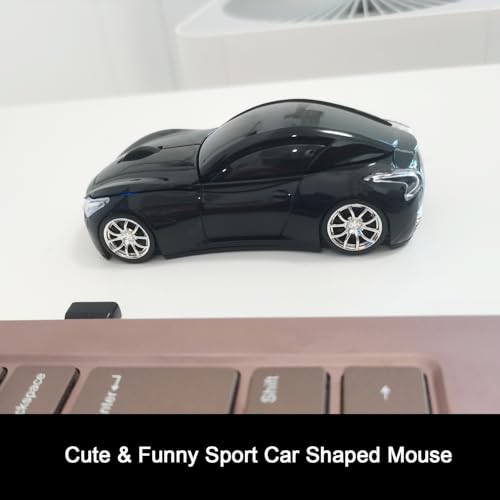 Car Mouse for Computer, Wireless Car Shaped Mice for Laptop, PC, Mini Cute Mouse with 2.4Ghz USB Receiver, 3D, 1600DPI, Silent Clicks, LED Headlights (Black) - color: Y-Black