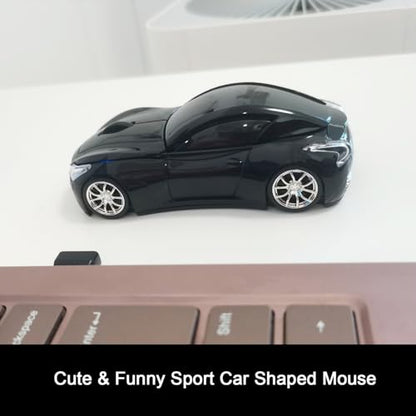 Car Mouse for Computer, Wireless Car Shaped Mice for Laptop, PC, Mini Cute Mouse with 2.4Ghz USB Receiver, 3D, 1600DPI, Silent Clicks, LED Headlights (Black) - color: Y-Black