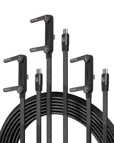 chubbycable StandLite 240W Braided Fast Charge Cable with Built-in Phone Stand T-Shaped Foldable Durable USB-C Cord 90 Degree USB C Cable Right Angle Multi-Functional Charger Cord (3PCS) - color: Black (3pcs), style: Type C-Type C
