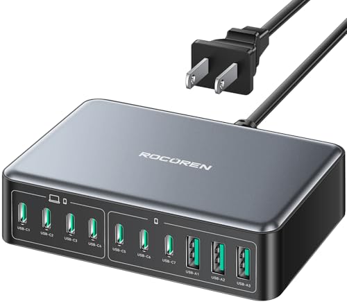 480W USB C Charger Block, Rocoren 10-Ports USB C Charging Station for Multiple Devices,PD 100W Type c Gan Fast Charger Station Multi USBC Charging Hub for Laptop MacBook HP iPad iPhone Samsung - color: Black-480W
