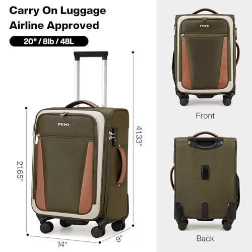 mixi Carry On Luggage 20 Inch Softside Suitcase, Tea Brown-Off White | Front Pocket, 22x14x9 Airline Approved, Rolling Spinner Wheels, TSA Lock, Lightweight - color: Tea Brown-Off White