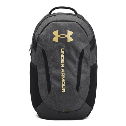 Under Armour Unisex-Adult Hustle 6.0 Backpack, (005) Black Full Heather/Black/Metallic Gold, One Size Fits Most - color: (005) Black Full Heather / Black / Metallic Gold, size: One Size