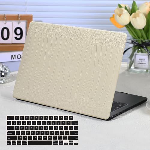 Funut for MacBook Air 13.6 inch Case M5 M4 M3 M2 2022-2024 2025 2026 Release A3449 A3240 A3113 A2681 with Touch ID, Crocodile MacBook Air 13 M5 Leather Hard Shell Case & Keyboard Cover, Pudding - color: 01Pudding, size: 2022-2026 MacBook Air 13.6 inch M2